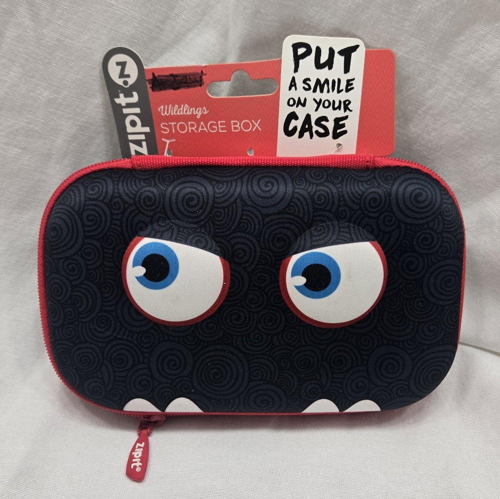 ZIPIT Wildlings Storage Box - Black/Red With Large Eyes & Mouth Back To School